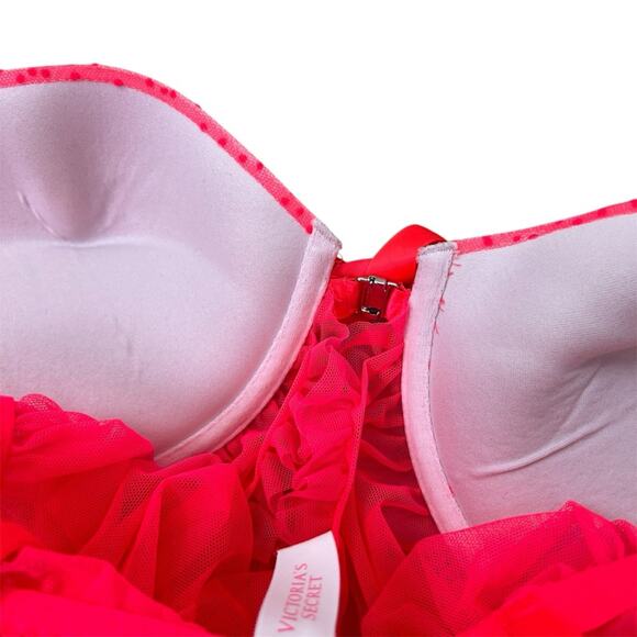 Victoria’s Secret Hot Pink Ruffle Push-Up Babydoll 36D Romantic Valentine Y2K - Picture 6 of 8